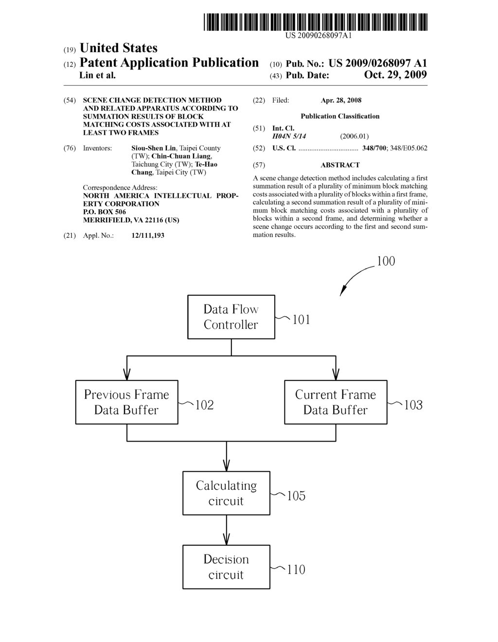 SCENE CHANGE DETECTION METHOD AND RELATED APPARATUS ACCORDING TO SUMMATION RESULTS OF BLOCK MATCHING COSTS ASSOCIATED WITH AT LEAST TWO FRAMES - diagram, schematic, and image 01