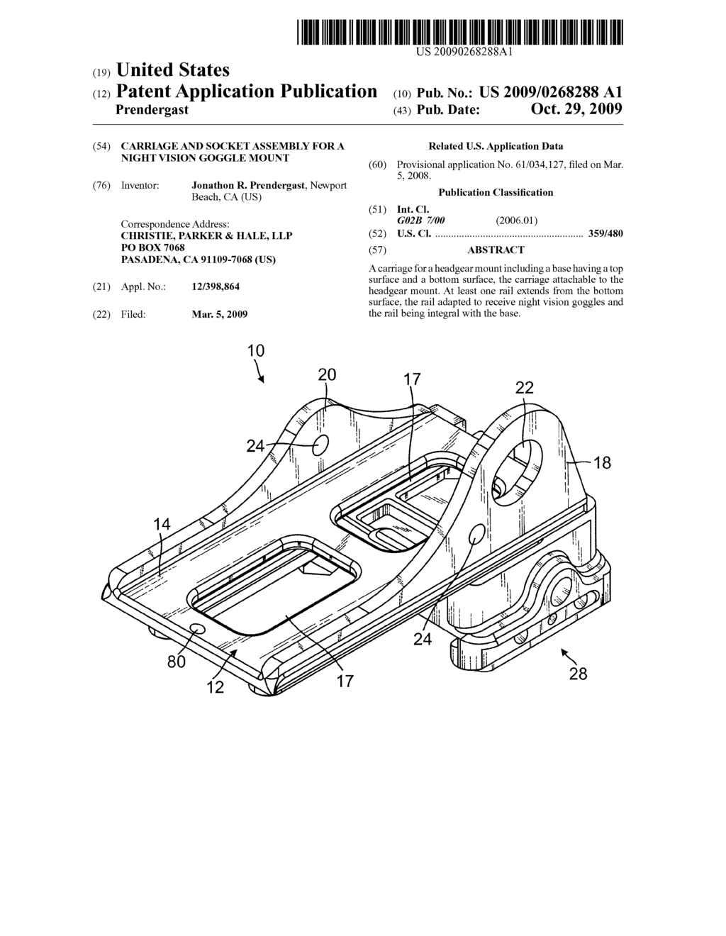 Carriage and Socket Assembly for a Night Vision Goggle Mount - diagram, schematic, and image 01