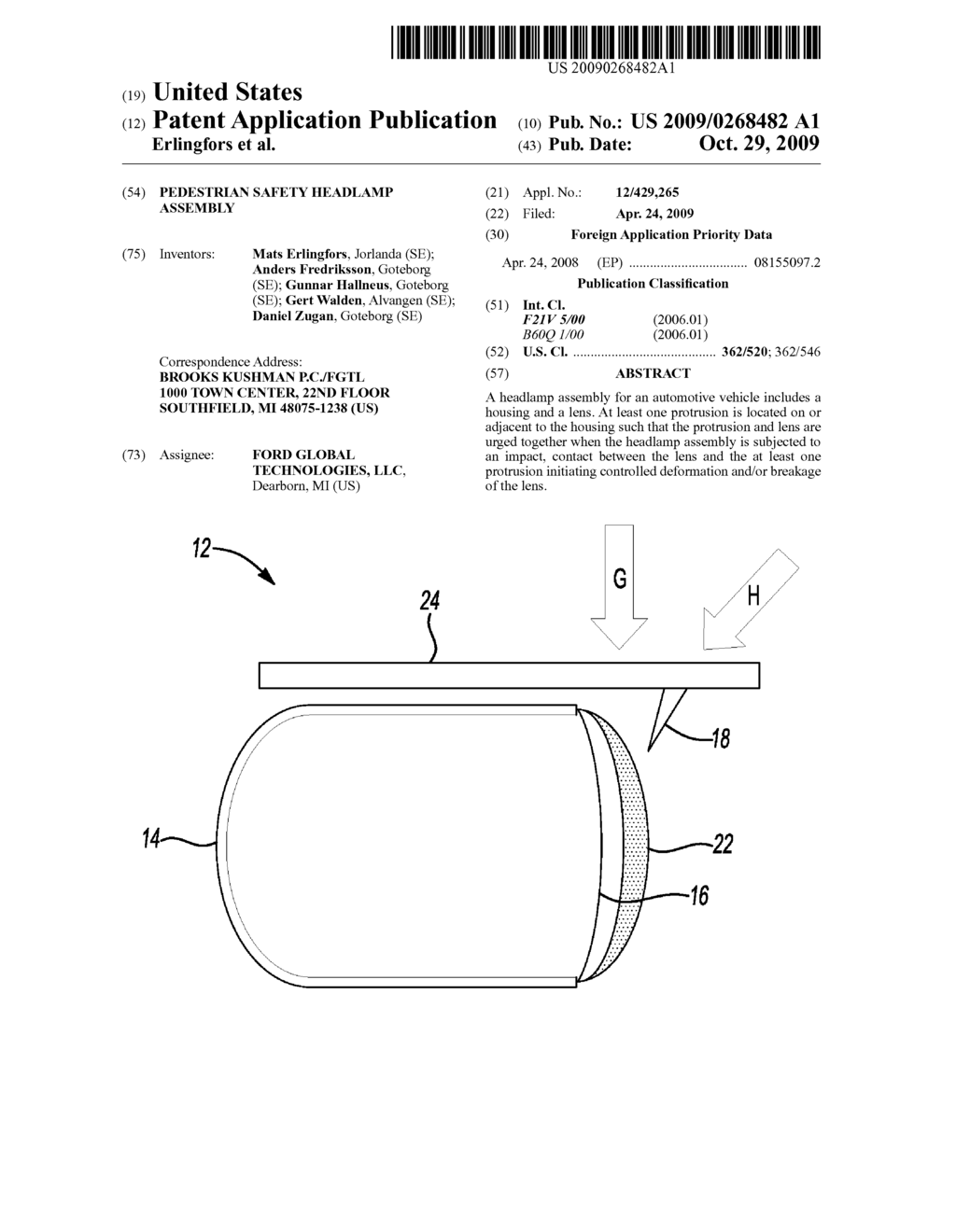 PEDESTRIAN SAFETY HEADLAMP ASSEMBLY - diagram, schematic, and image 01