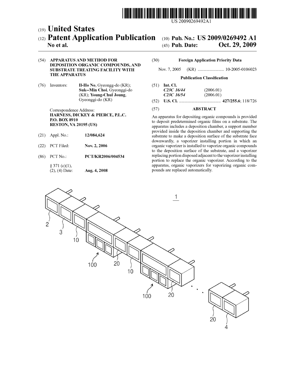 Apparatus and Method for Deposition Organic Compounds, and Substrate Treating Facility With the Apparatus - diagram, schematic, and image 01