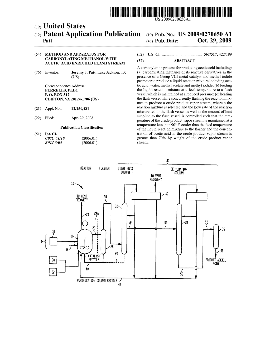 Method and apparatus for carbonylating methanol with acetic acid enriched flash stream - diagram, schematic, and image 01