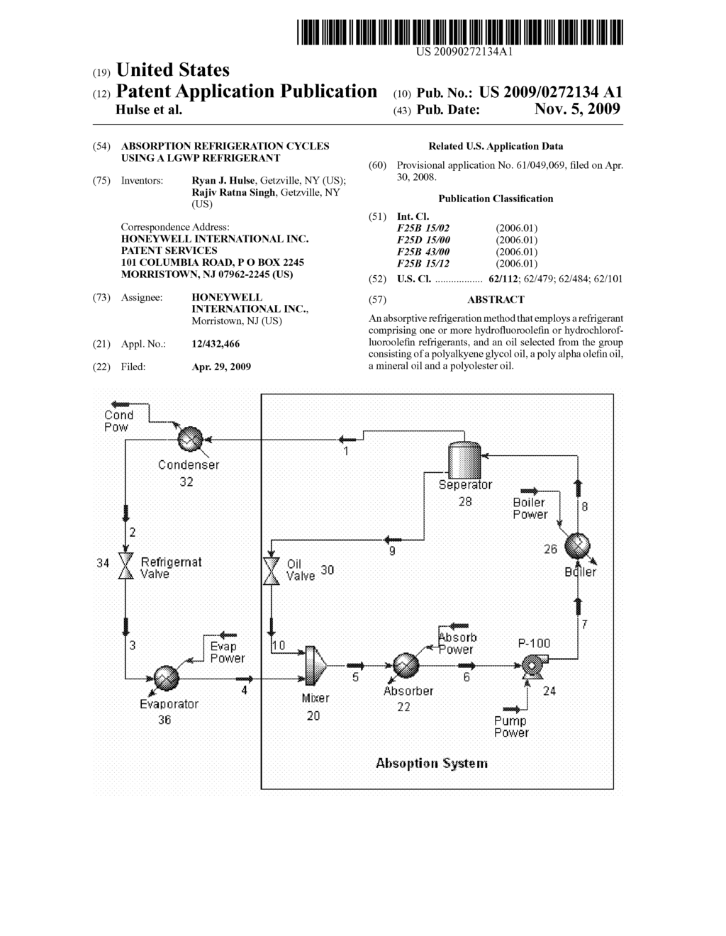 ABSORPTION REFRIGERATION CYCLES USING A LGWP REFRIGERANT - diagram, schematic, and image 01