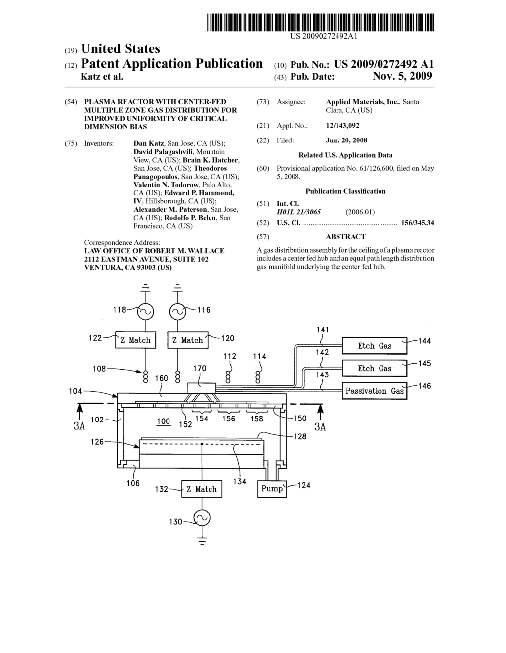 PLASMA REACTOR WITH CENTER-FED MULTIPLE ZONE GAS DISTRIBUTION FOR IMPROVED UNIFORMITY OF CRITICAL DIMENSION BIAS - diagram, schematic, and image 01