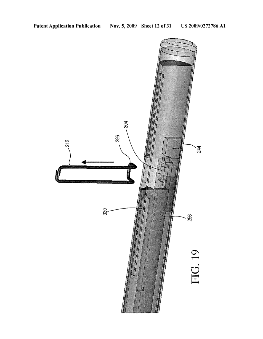 SURGICAL STAPLING INSTRUMENT FOR APPLYING A LARGE STAPLE THROUGH A SMALL DELIVERY PORT AND A METHOD OF USING THE SURGICAL STAPLER TO SECURE A TISSUE FOLD - diagram, schematic, and image 13