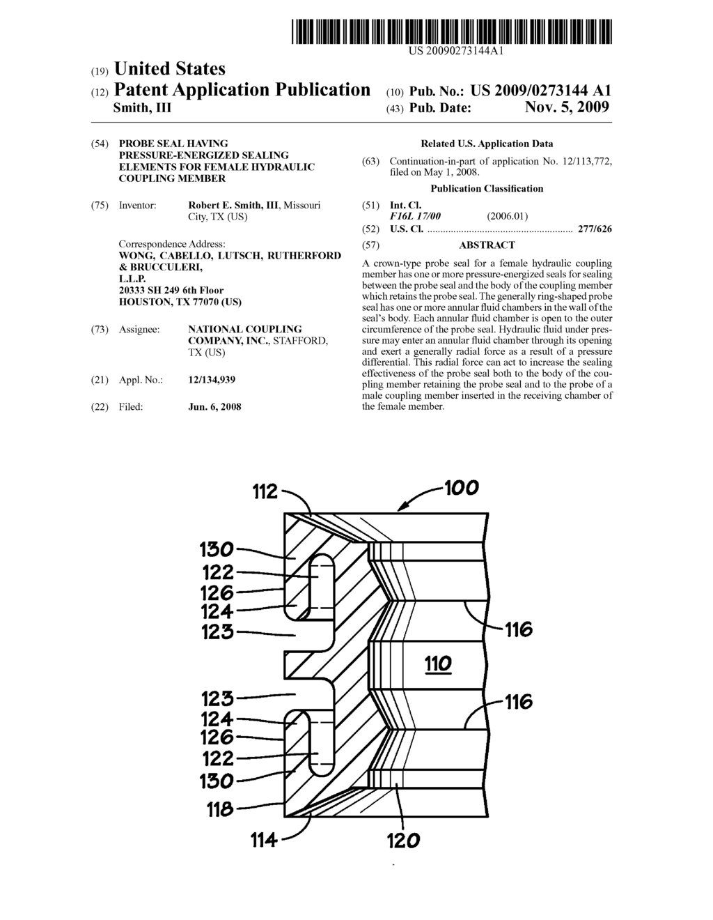 PROBE SEAL HAVING PRESSURE-ENERGIZED SEALING ELEMENTS FOR FEMALE HYDRAULIC COUPLING MEMBER - diagram, schematic, and image 01