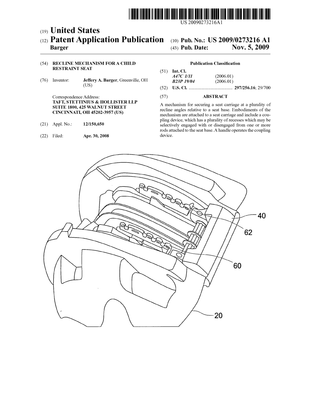 Recline mechanism for a child restraint seat - diagram, schematic, and image 01