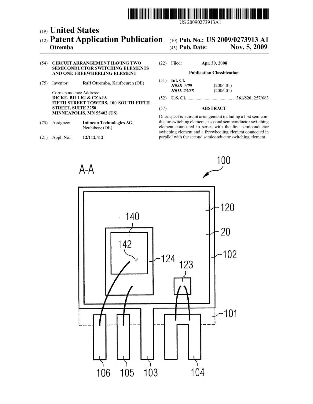 CIRCUIT ARRANGEMENT HAVING TWO SEMICONDUCTOR SWITCHING ELEMENTS AND ONE FREEWHEELING ELEMENT - diagram, schematic, and image 01