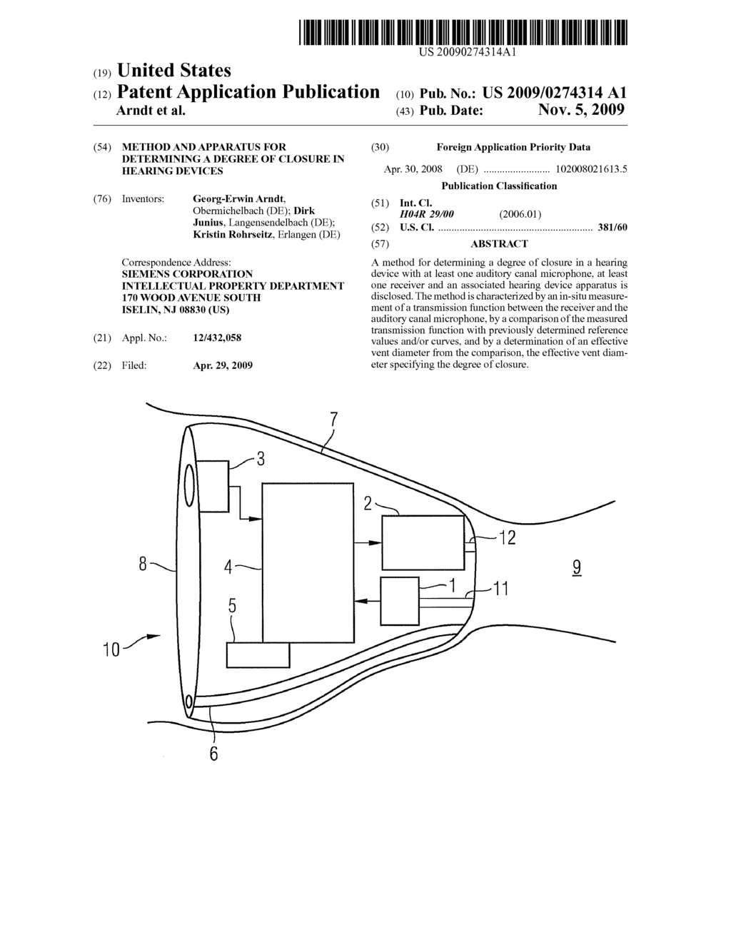 METHOD AND APPARATUS FOR DETERMINING A DEGREE OF CLOSURE IN HEARING DEVICES - diagram, schematic, and image 01