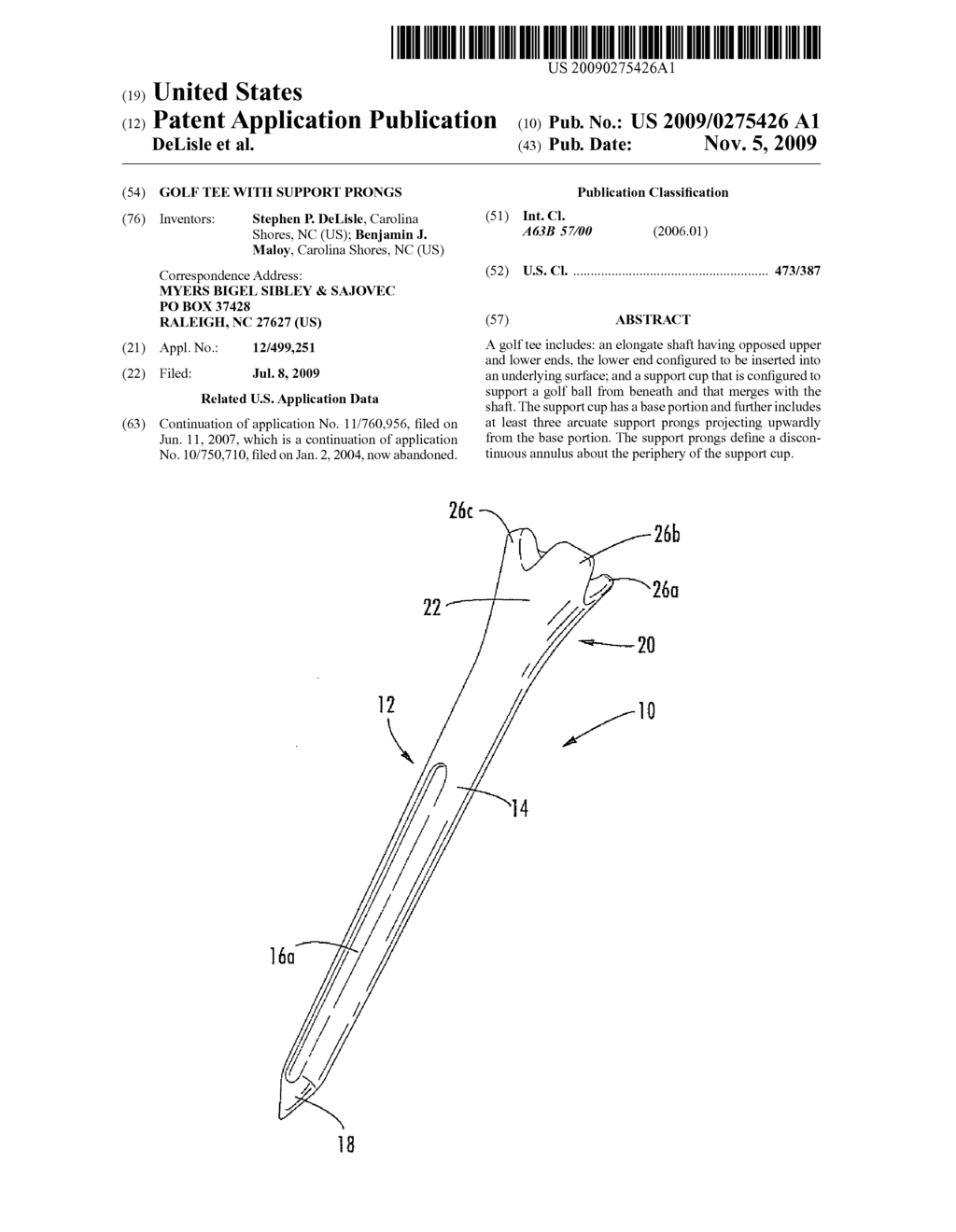 Golf Tee With Support Prongs - diagram, schematic, and image 01