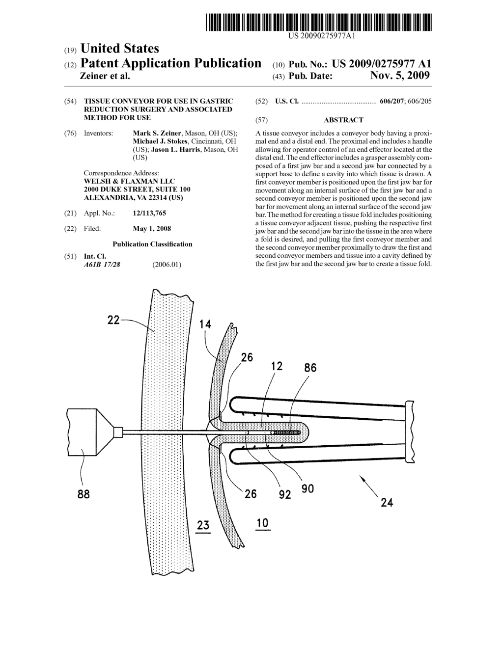 TISSUE CONVEYOR FOR USE IN GASTRIC REDUCTION SURGERY AND ASSOCIATED METHOD FOR USE - diagram, schematic, and image 01