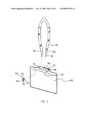 Fastener that is combined with and detached from a name plate and a hanging strap easily and quickly diagram and image