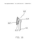 Fastener that is combined with and detached from a name plate and a hanging strap easily and quickly diagram and image