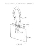 Fastener that is combined with and detached from a name plate and a hanging strap easily and quickly diagram and image