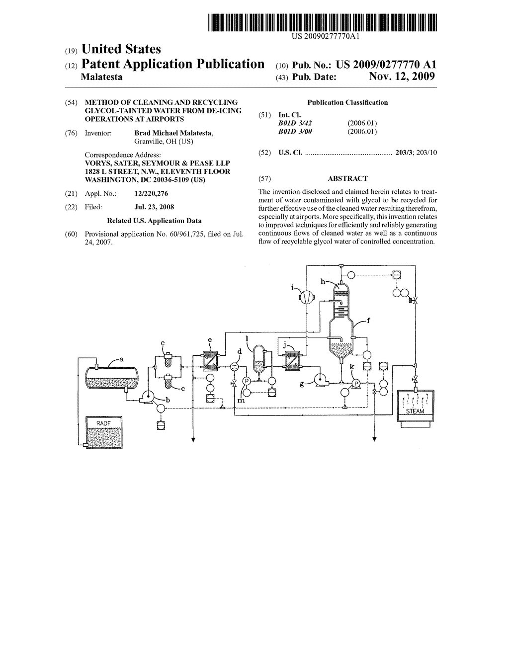 Method of cleaning and recycling glycol-tainted water from de-icing operations at airports - diagram, schematic, and image 01