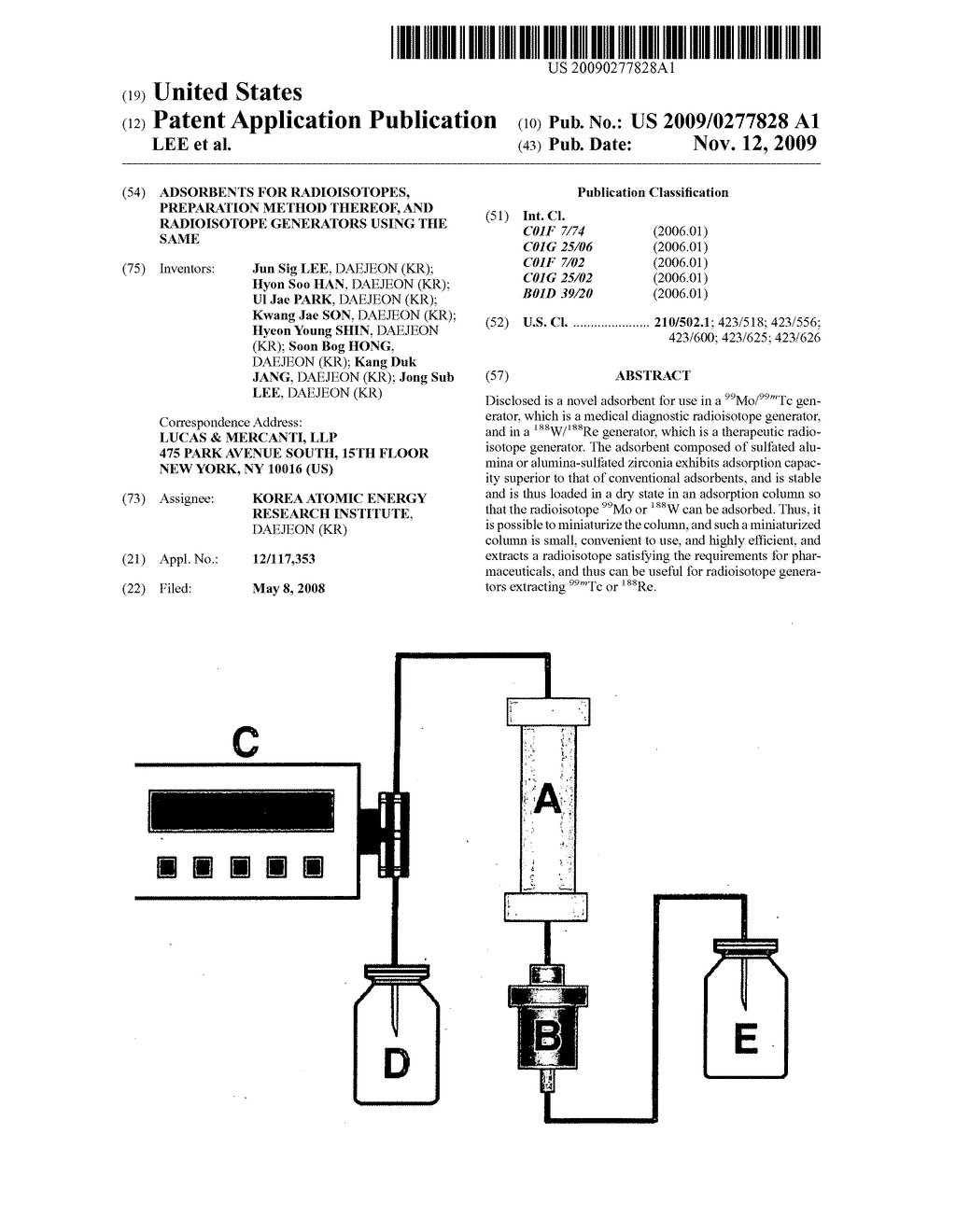 Adsorbents for Radioisotopes, Preparation Method Thereof, and Radioisotope Generators Using the Same - diagram, schematic, and image 01