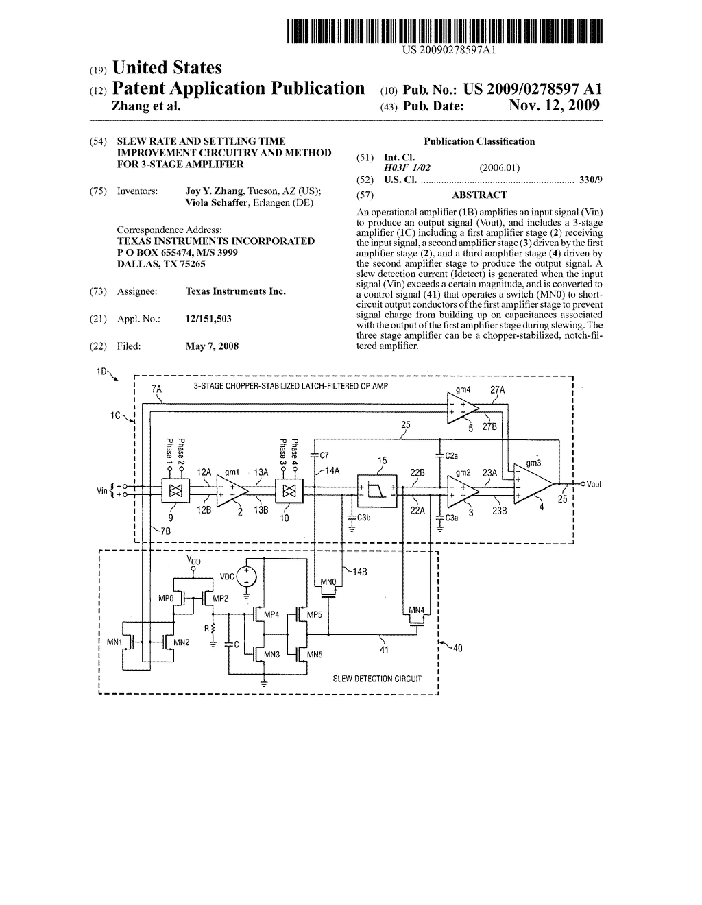 Slew rate and settling time improvement circuitry and method for 3-stage amplifier - diagram, schematic, and image 01