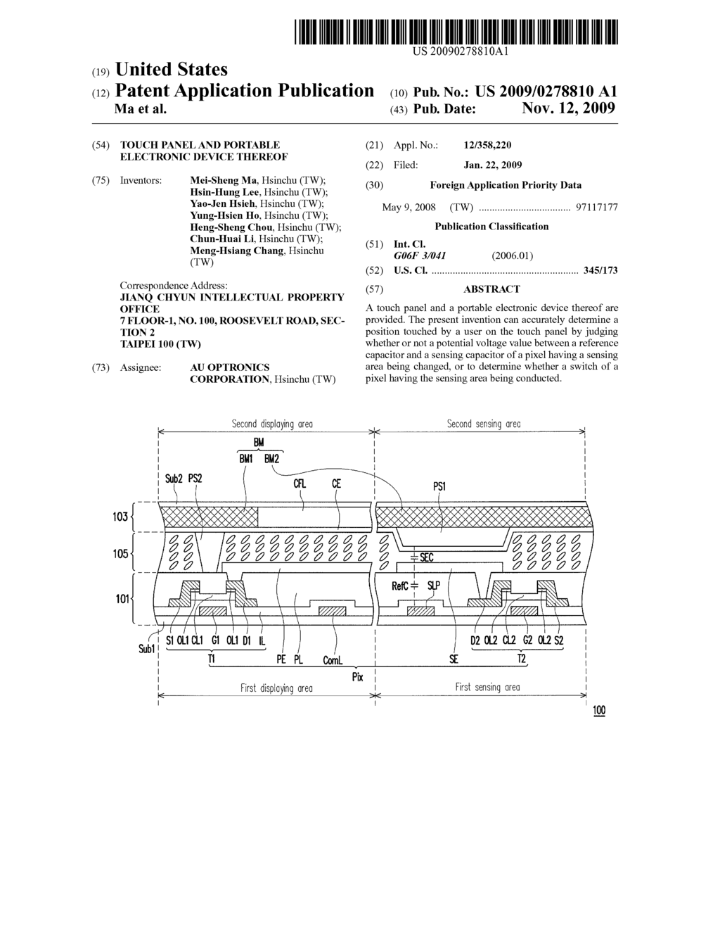 TOUCH PANEL AND PORTABLE ELECTRONIC DEVICE THEREOF - diagram, schematic, and image 01