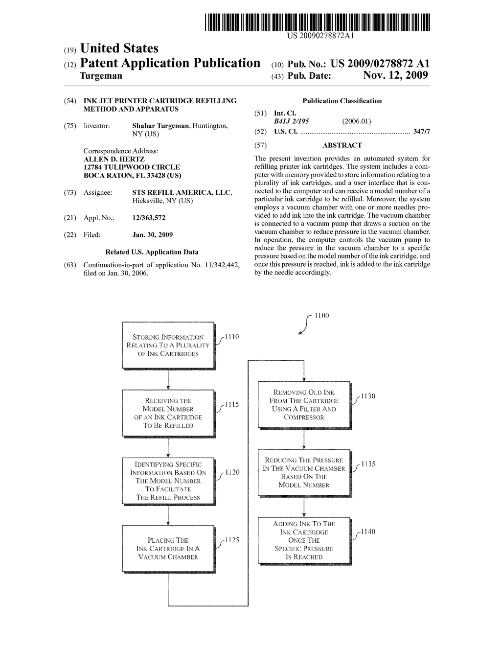 INK JET PRINTER CARTRIDGE REFILLING METHOD AND APPARATUS - diagram, schematic, and image 01