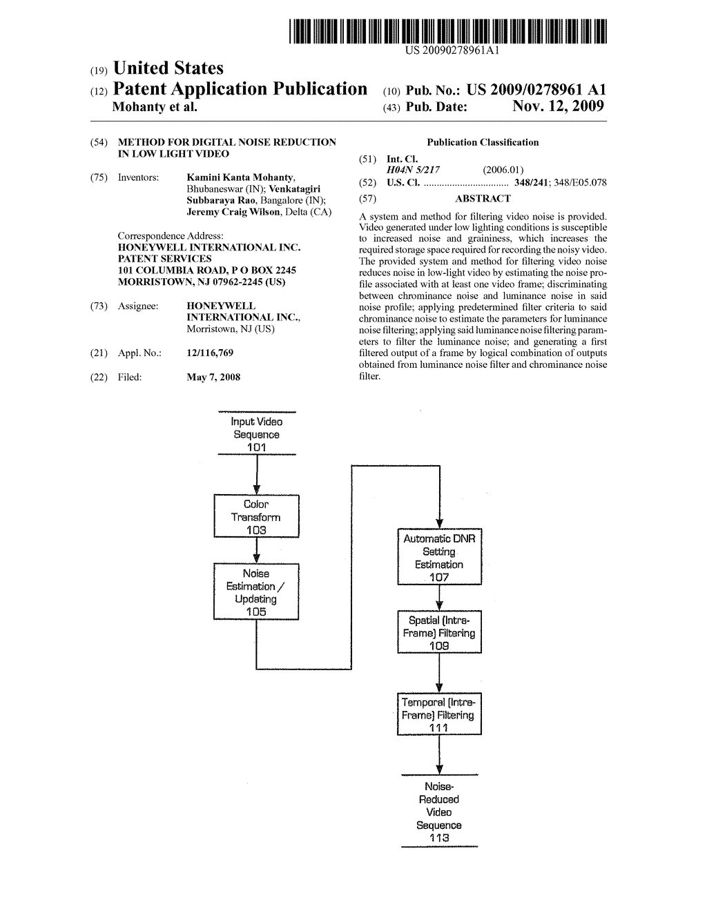 METHOD FOR DIGITAL NOISE REDUCTION IN LOW LIGHT VIDEO - diagram, schematic, and image 01