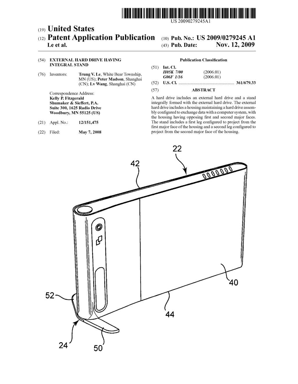 External hard drive having integral stand - diagram, schematic, and image 01