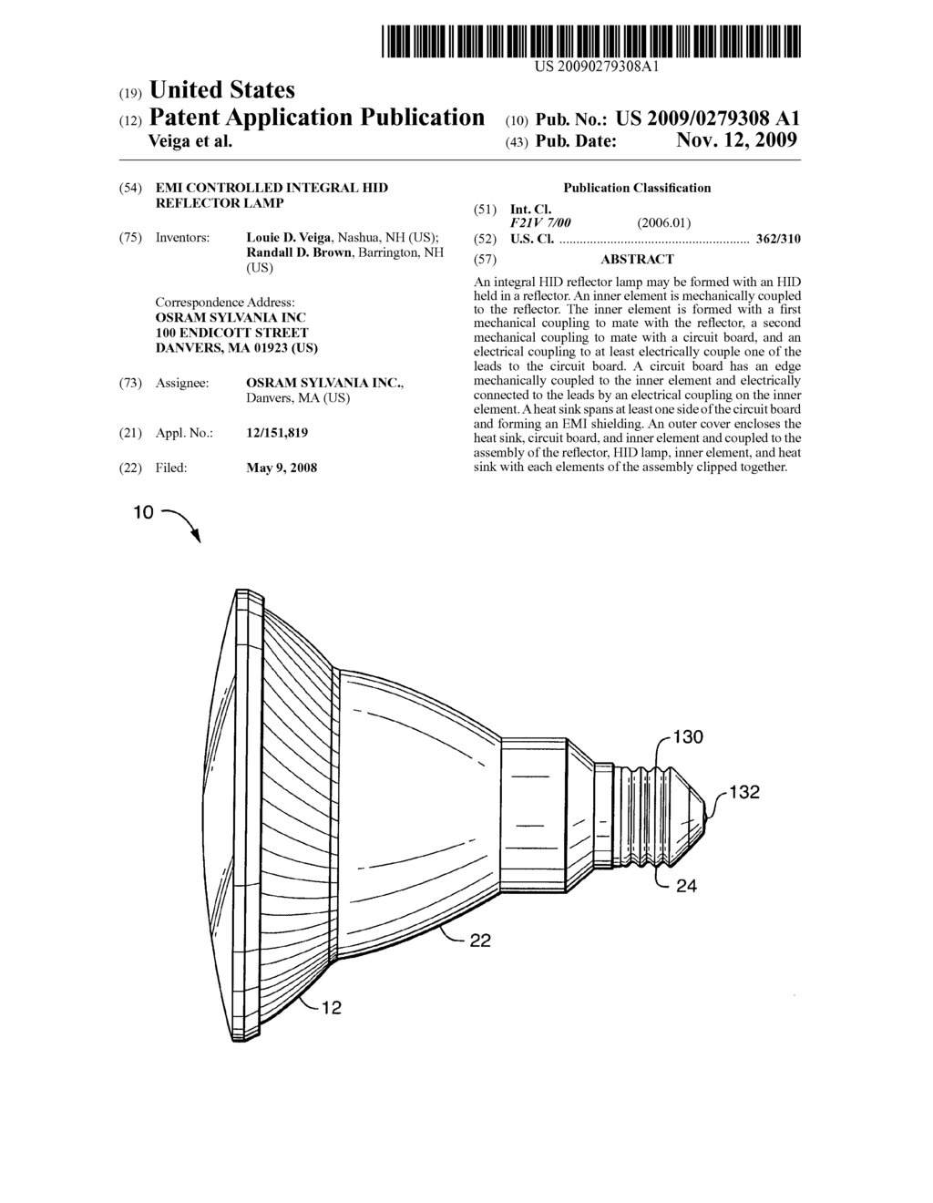 EMI controlled integral HID reflector lamp - diagram, schematic, and image 01