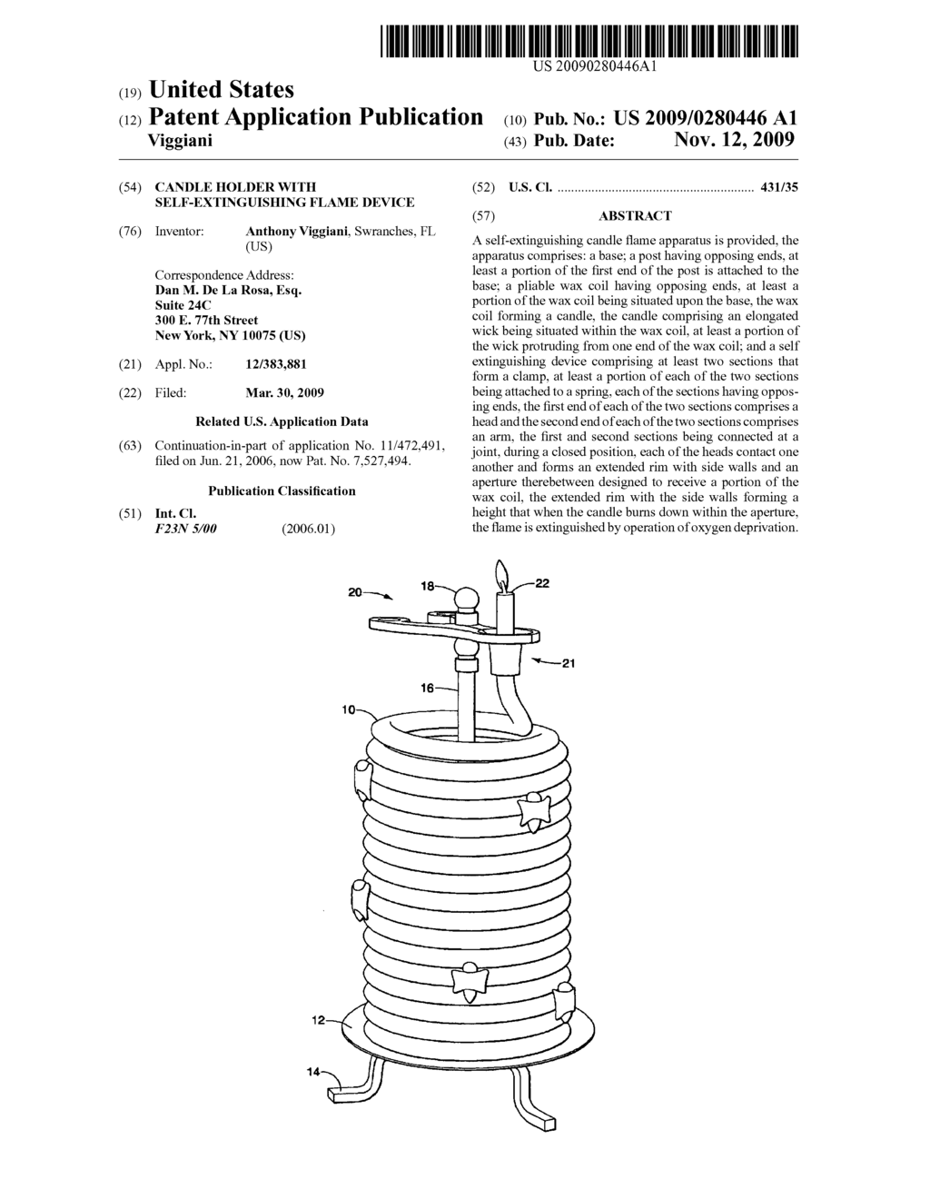 Candle holder with self-extinguishing flame device - diagram, schematic, and image 01