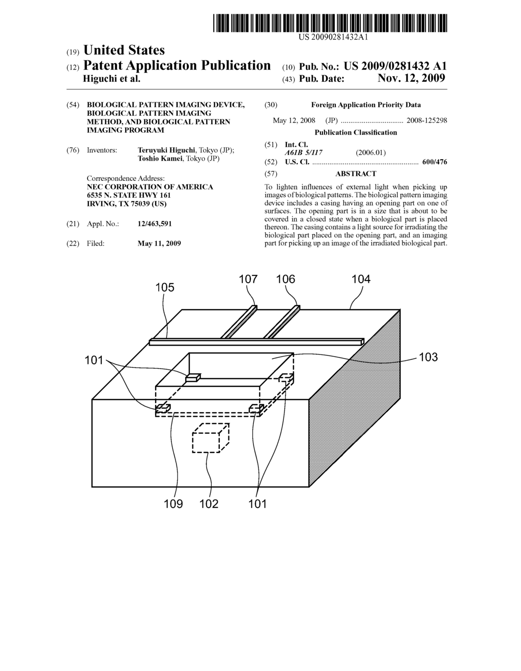 BIOLOGICAL PATTERN IMAGING DEVICE, BIOLOGICAL PATTERN IMAGING METHOD, AND BIOLOGICAL PATTERN IMAGING PROGRAM - diagram, schematic, and image 01