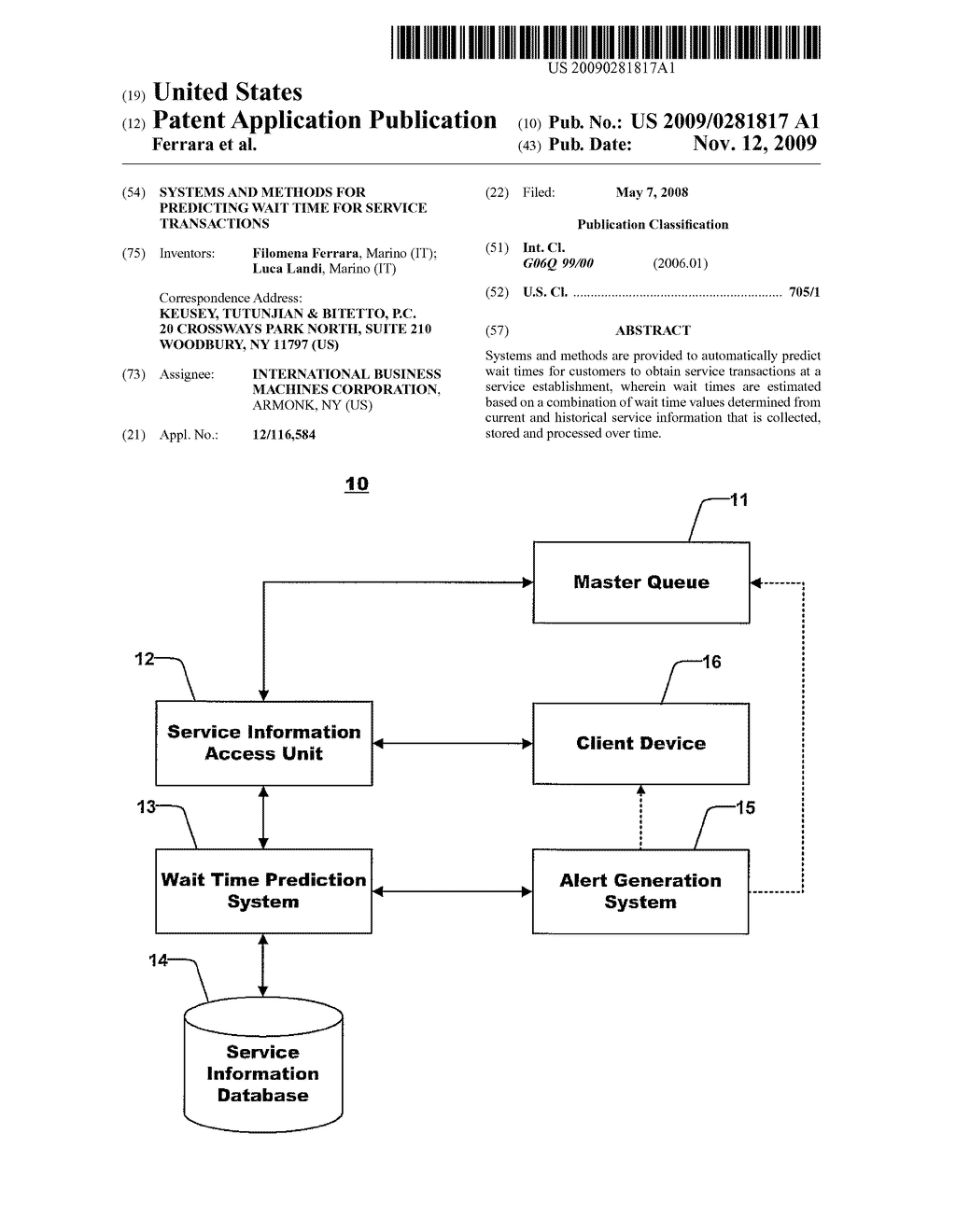 SYSTEMS AND METHODS FOR PREDICTING WAIT TIME FOR SERVICE TRANSACTIONS - diagram, schematic, and image 01