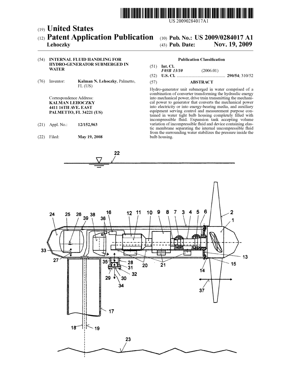 Internal fluid handling for hydro-generator submerged in water - diagram, schematic, and image 01