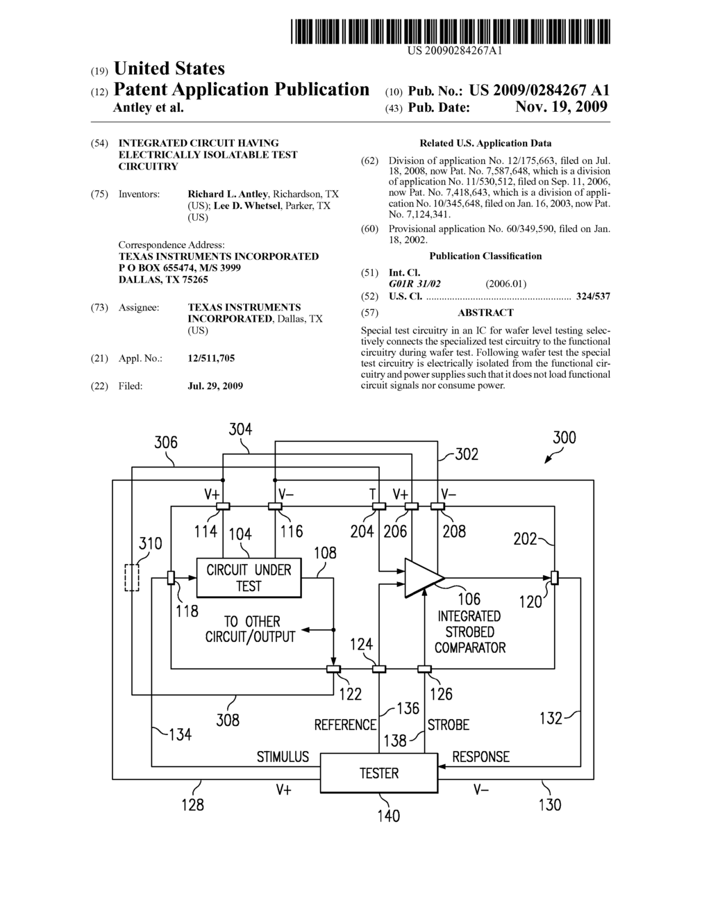 INTEGRATED CIRCUIT HAVING ELECTRICALLY ISOLATABLE TEST CIRCUITRY - diagram, schematic, and image 01