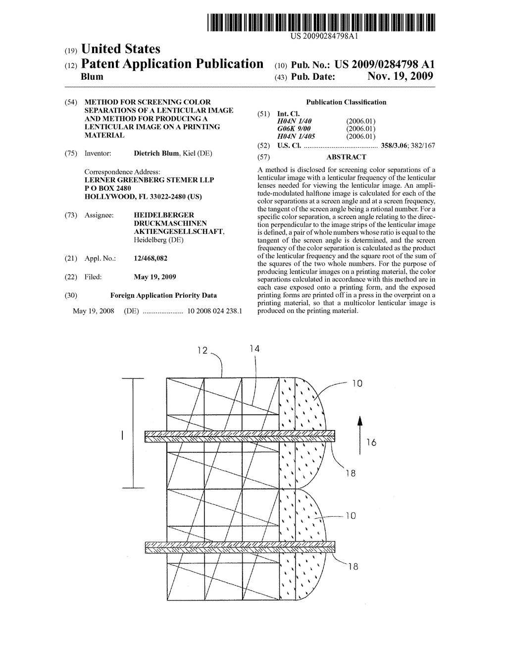 METHOD FOR SCREENING COLOR SEPARATIONS OF A LENTICULAR IMAGE AND METHOD FOR PRODUCING A LENTICULAR IMAGE ON A PRINTING MATERIAL - diagram, schematic, and image 01