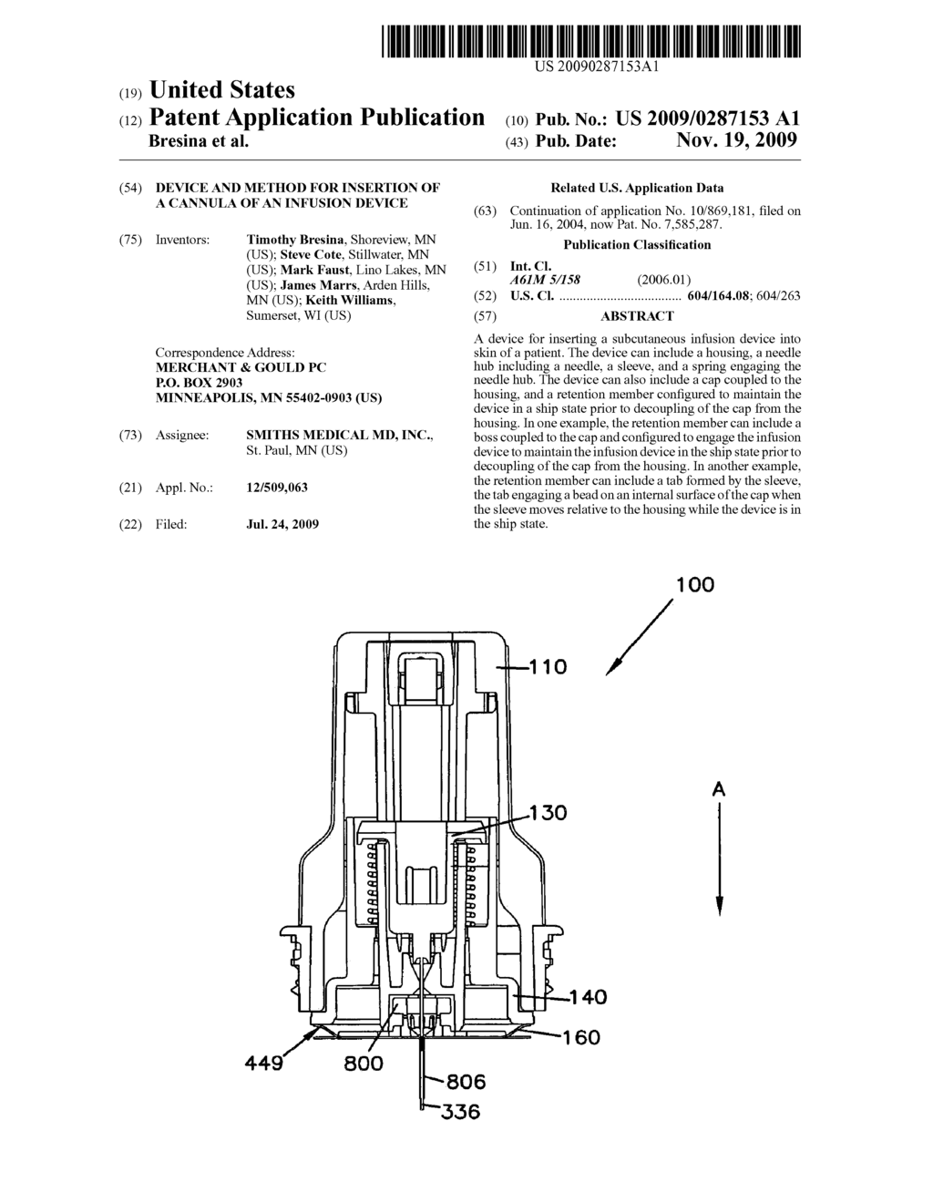 Device and Method for Insertion of a Cannula of an Infusion Device - diagram, schematic, and image 01