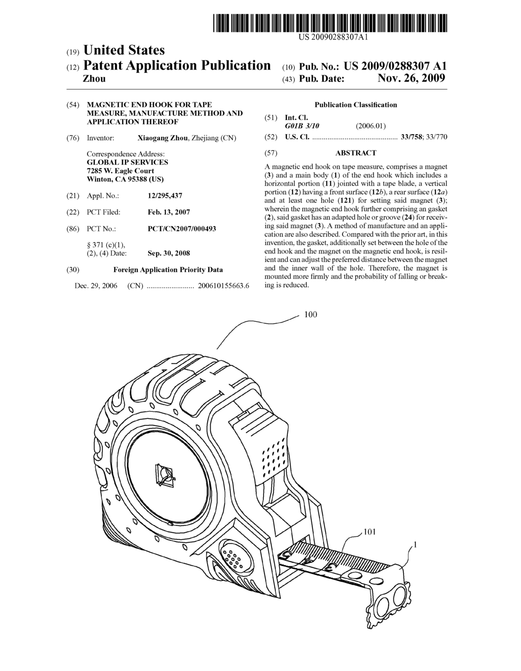 Magnetic End Hook for Tape Measure, Manufacture Method and Application Thereof - diagram, schematic, and image 01