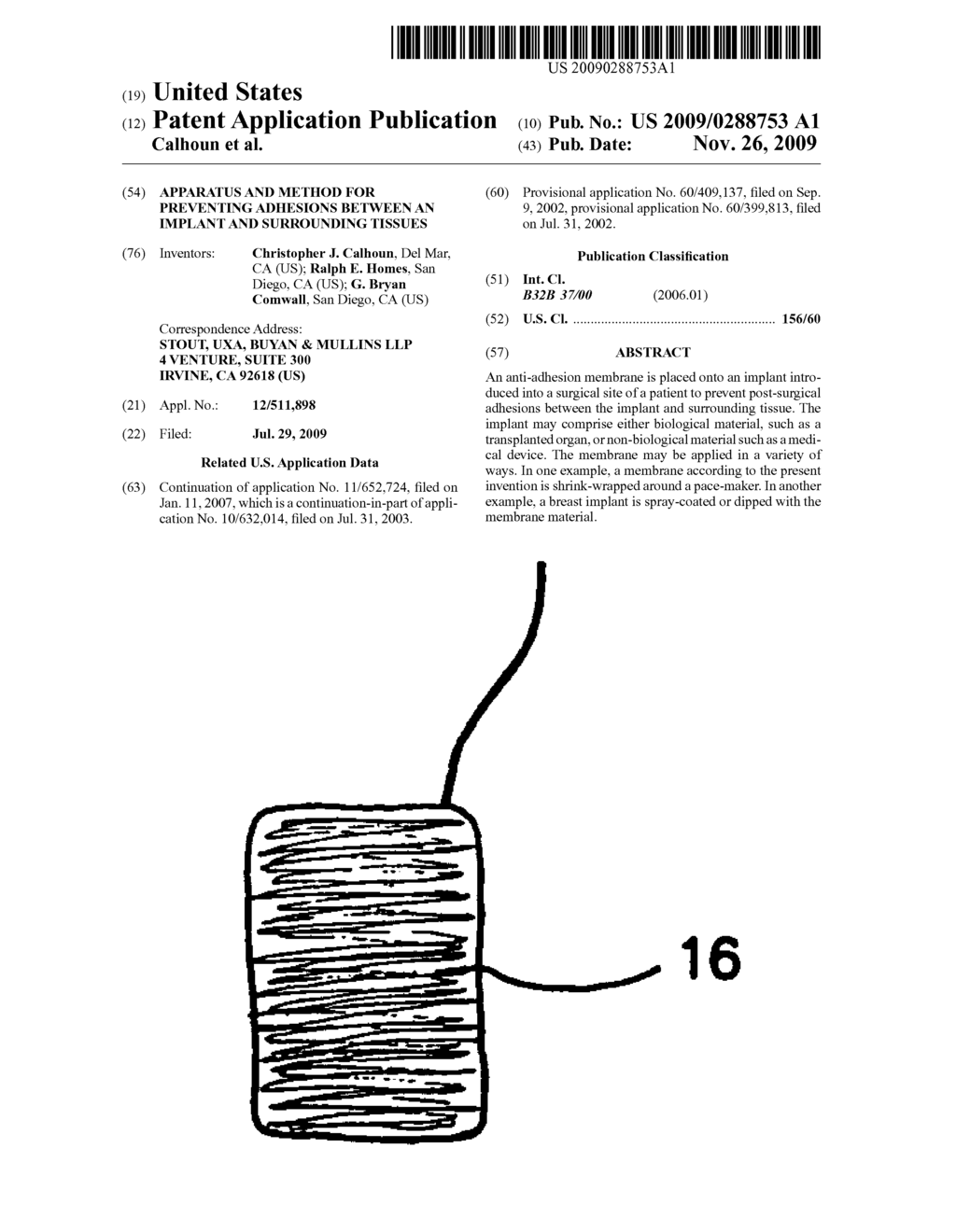 APPARATUS AND METHOD FOR PREVENTING ADHESIONS BETWEEN AN IMPLANT AND SURROUNDING TISSUES - diagram, schematic, and image 01