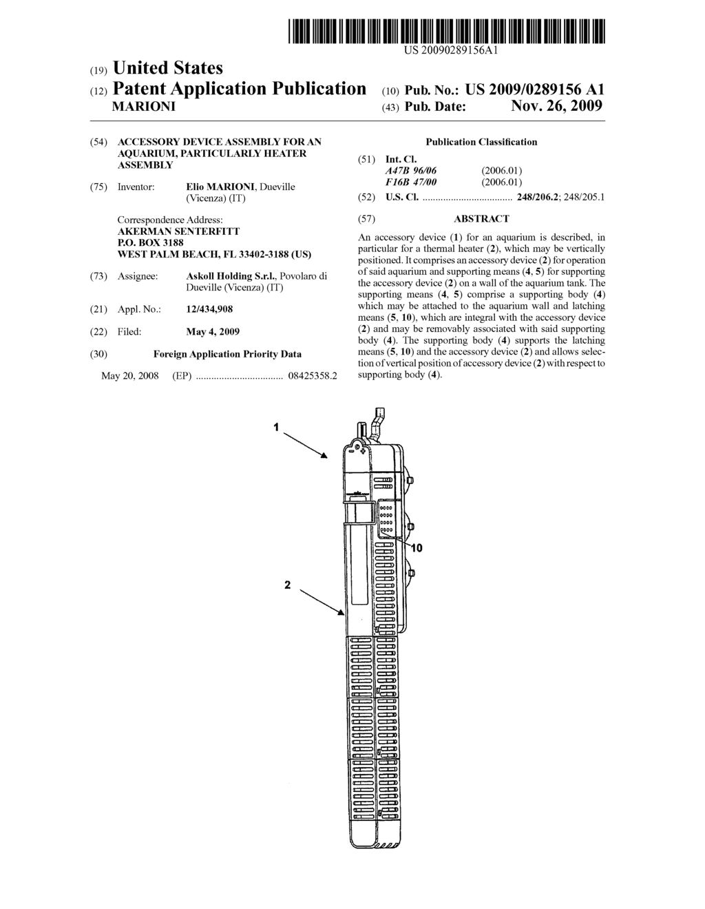 ACCESSORY DEVICE ASSEMBLY FOR AN AQUARIUM, PARTICULARLY HEATER ASSEMBLY - diagram, schematic, and image 01