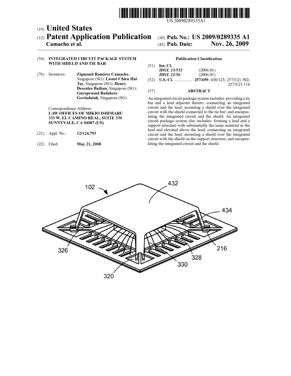 INTEGRATED CIRCUIT PACKAGE SYSTEM WITH SHIELD AND TIE BAR - diagram, schematic, and image 01