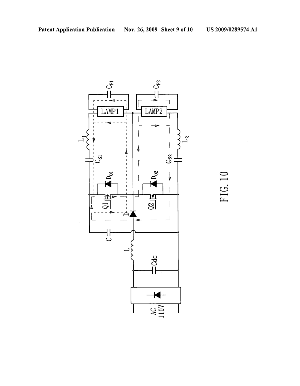 Single-stage electronic ballast for a fluorescent lamp - diagram, schematic, and image 10