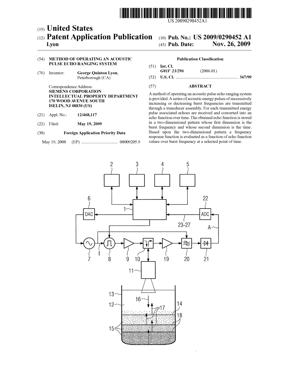 Method of operating an acoustic pulse echo ranging system - diagram, schematic, and image 01