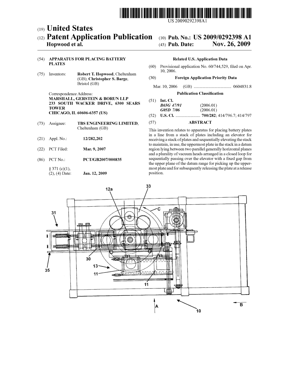 Apparatus for Placing Battery Plates - diagram, schematic, and image 01