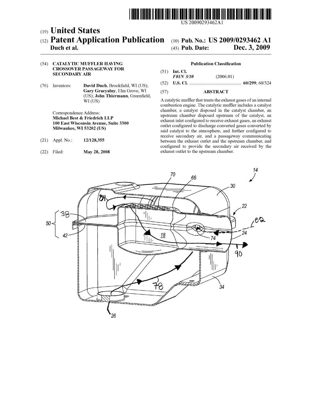 CATALYTIC MUFFLER HAVING CROSSOVER PASSAGEWAY FOR SECONDARY AIR - diagram, schematic, and image 01