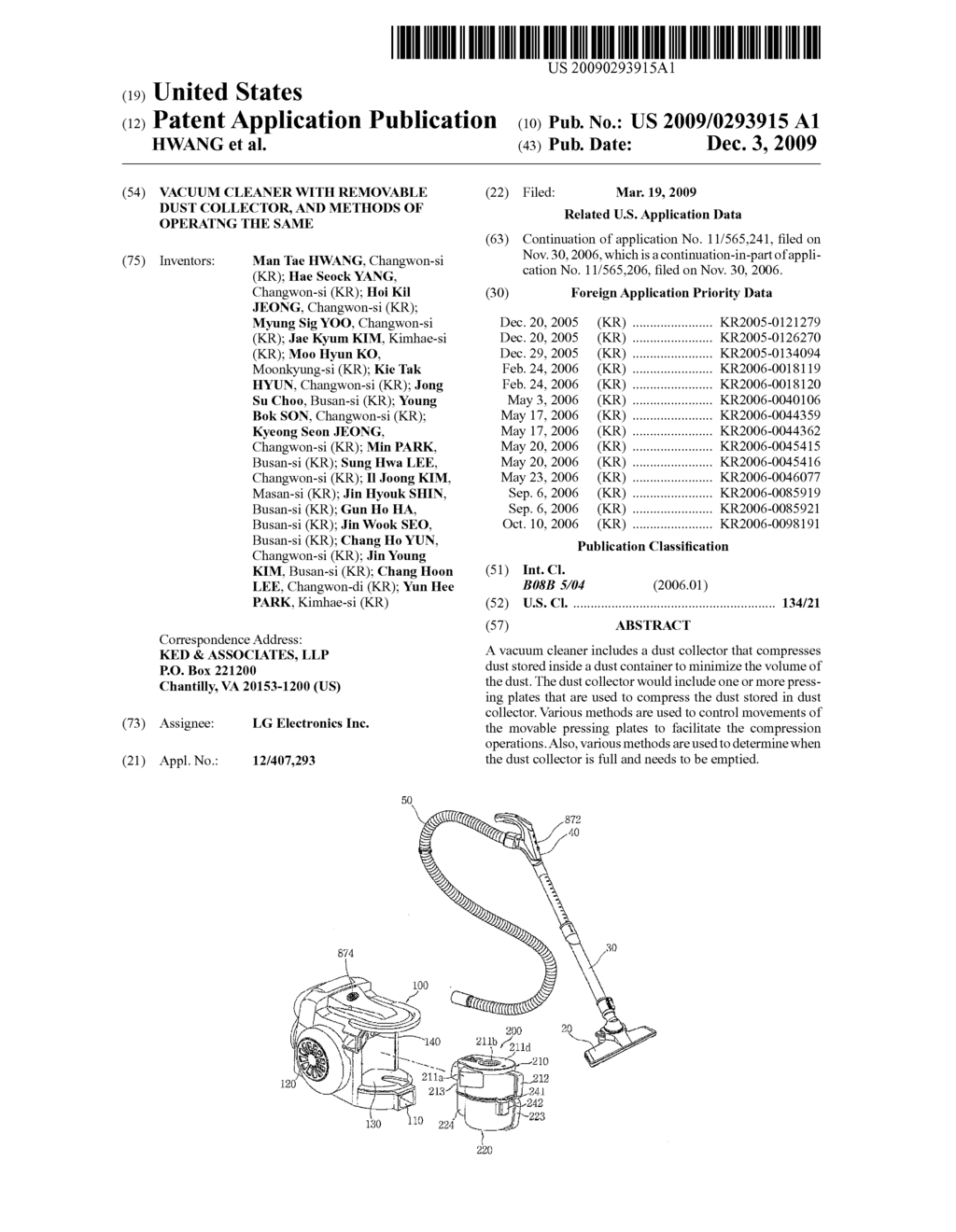 VACUUM CLEANER WITH REMOVABLE DUST COLLECTOR, AND METHODS OF OPERATNG THE SAME - diagram, schematic, and image 01