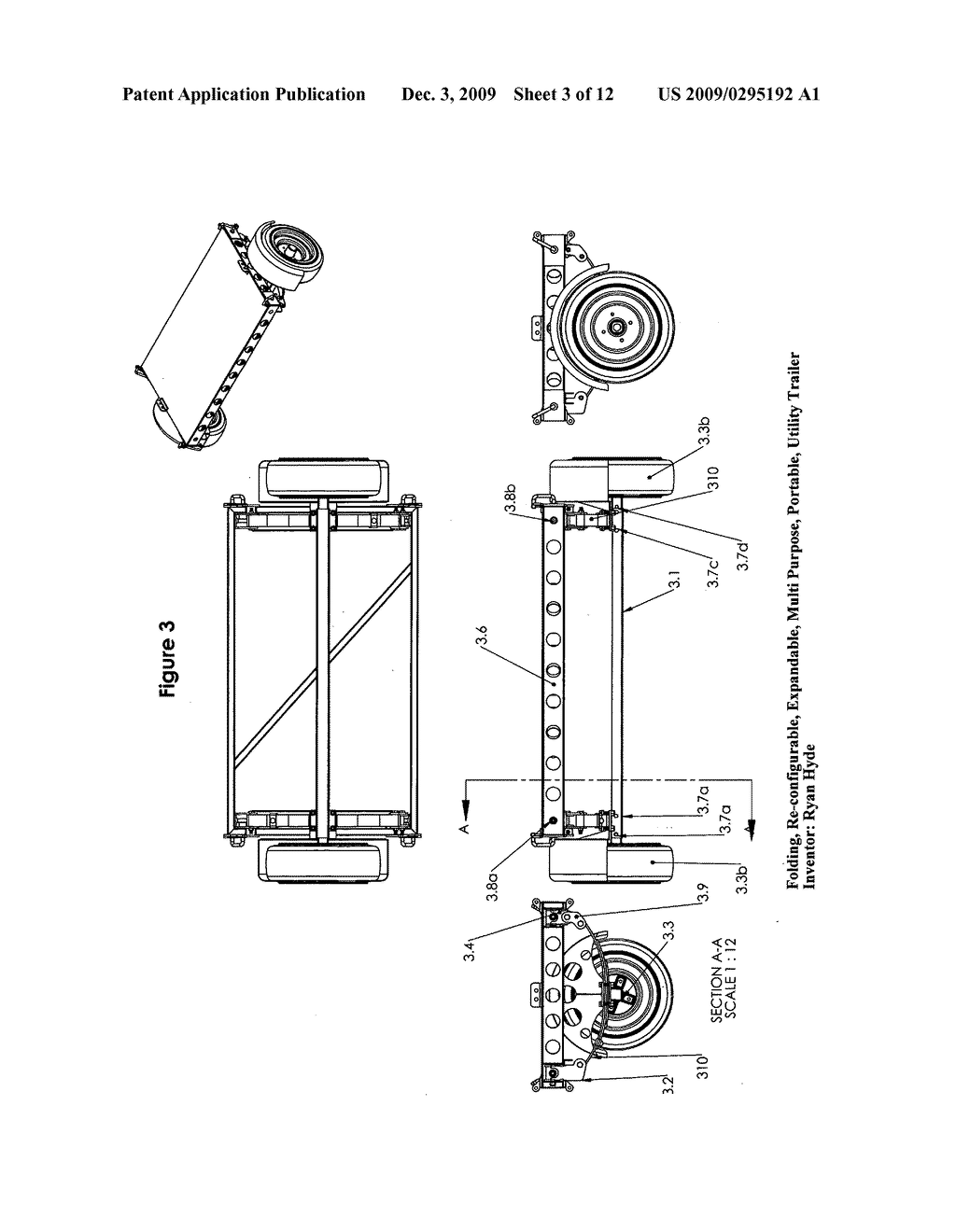 Folding, re-configurable, expandable, multi purpose, portable, utility trailer - diagram, schematic, and image 04