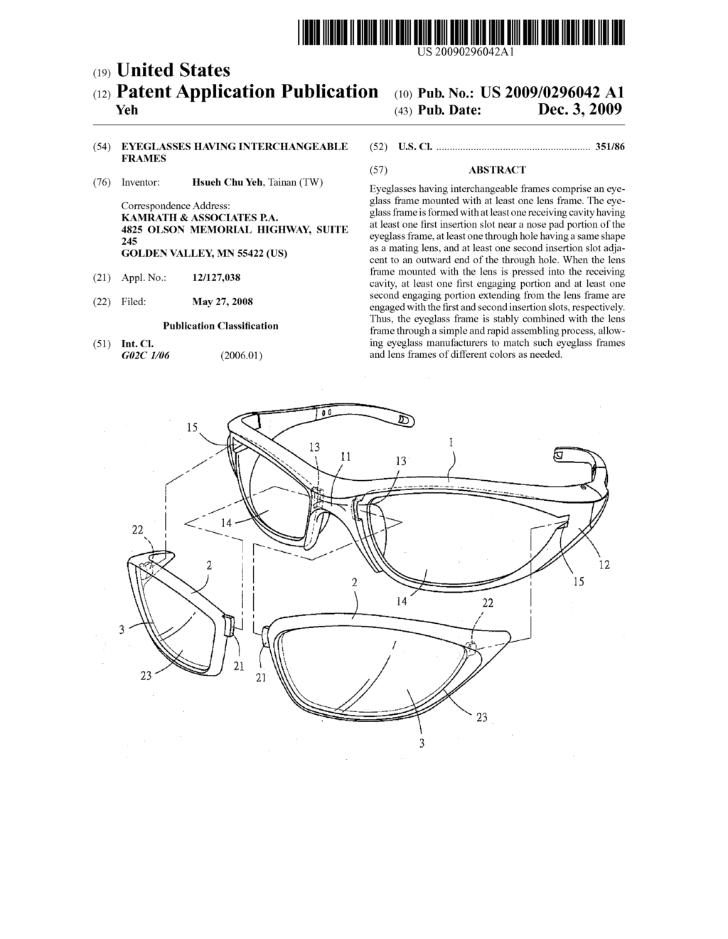 Eyeglasses having interchangeable frames - diagram, schematic, and image 01