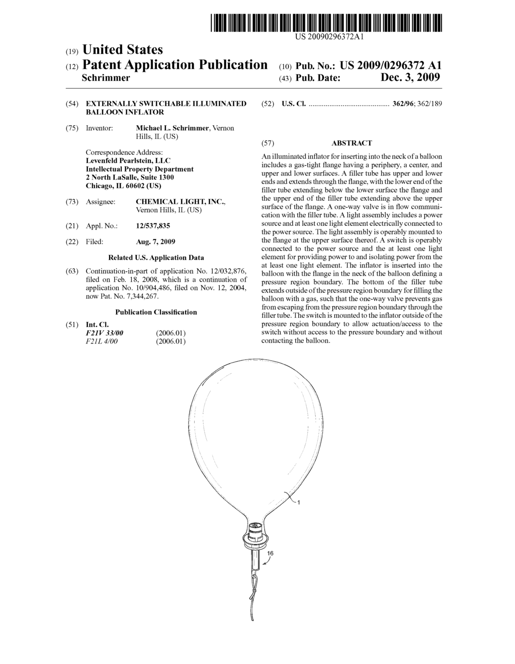 EXTERNALLY SWITCHABLE ILLUMINATED BALLOON INFLATOR - diagram, schematic, and image 01