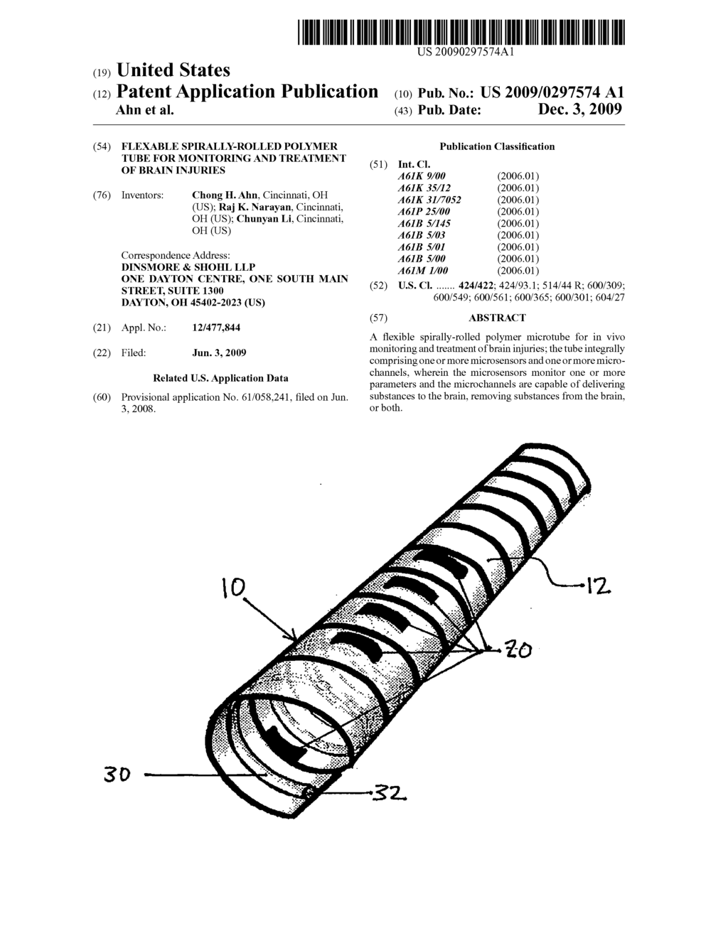 FLEXABLE SPIRALLY-ROLLED POLYMER TUBE FOR MONITORING AND TREATMENT OF BRAIN INJURIES - diagram, schematic, and image 01