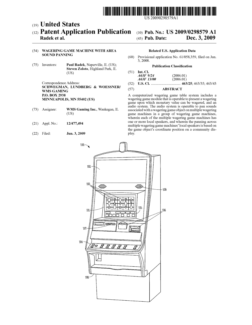 WAGERING GAME MACHINE WITH AREA SOUND PANNING - diagram, schematic, and image 01