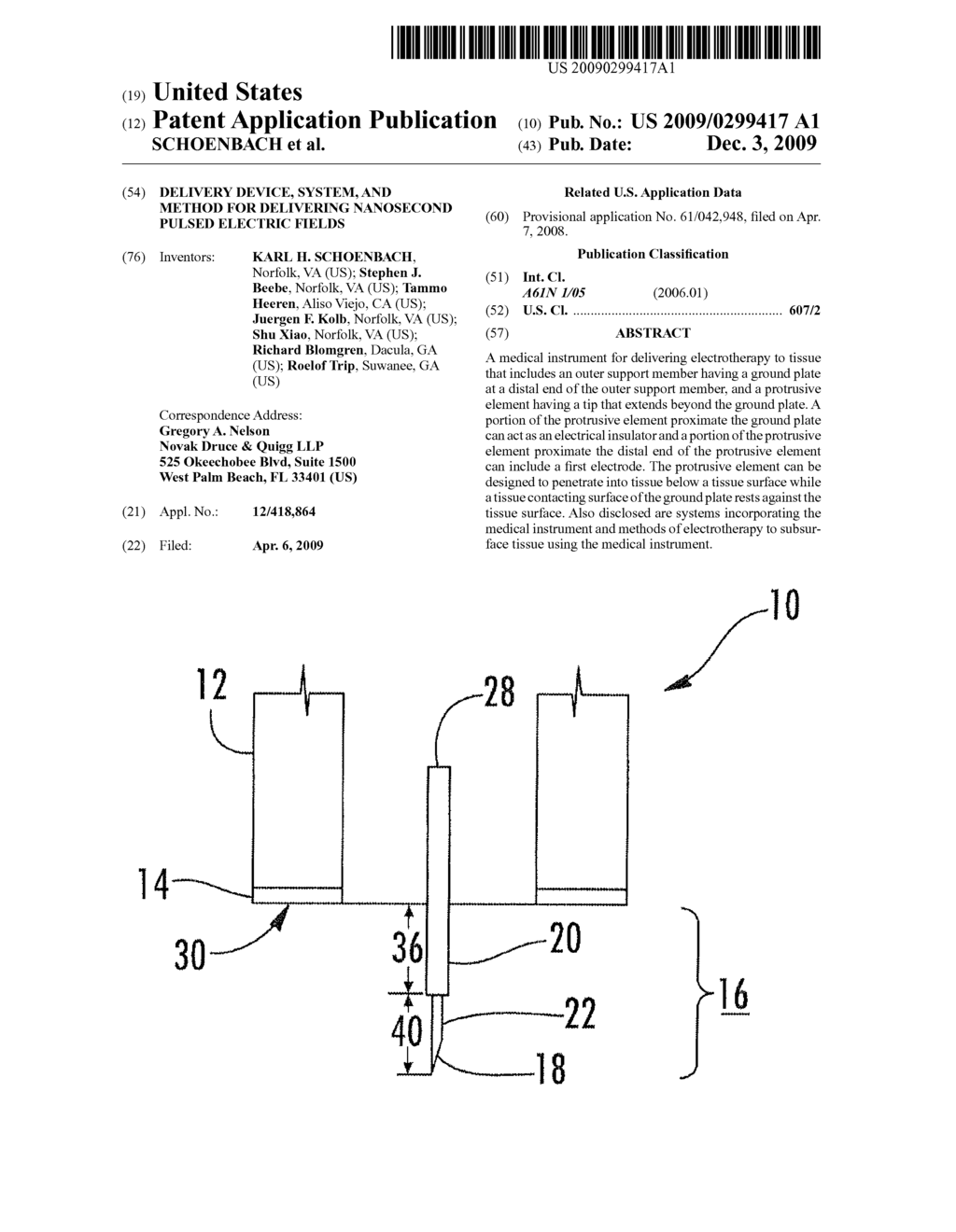 DELIVERY DEVICE, SYSTEM, AND METHOD FOR DELIVERING NANOSECOND PULSED ELECTRIC FIELDS - diagram, schematic, and image 01