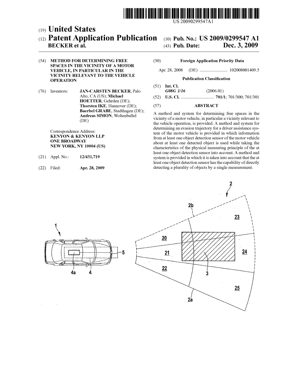 METHOD FOR DETERMINING FREE SPACES IN THE VICINITY OF A MOTOR VEHICLE, IN PARTICULAR IN THE VICINITY RELEVANT TO THE VEHICLE OPERATION - diagram, schematic, and image 01