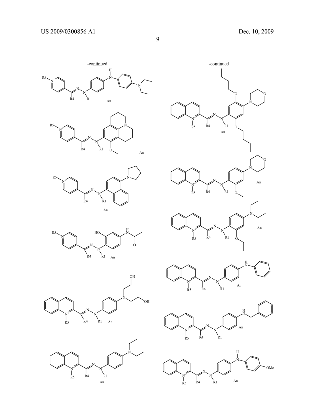 SPECIFIC MONOCATIONIC MONOCHROMOPHORIC COMPOUNDS OF HYDRAZONE TYPE COMPRISING A 2-, 4-PYRIDINIUM OR 2-, 4-QUINOLINIUM UNIT, SYNTHESIS THEREOF, DYE COMPOSITIONS CONTAINING THEM, AND METHOD FOR DYEING KERATIN FIBRES - diagram, schematic, and image 10
