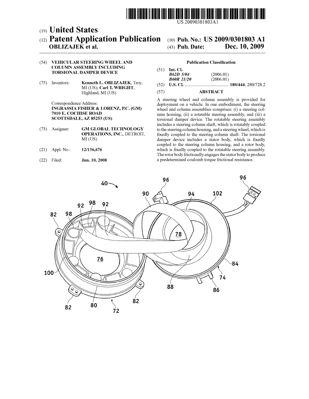 VEHICULAR STEERING WHEEL AND COLUMN ASSEMBLY INCLUDING TORSIONAL DAMPER DEVICE - diagram, schematic, and image 01